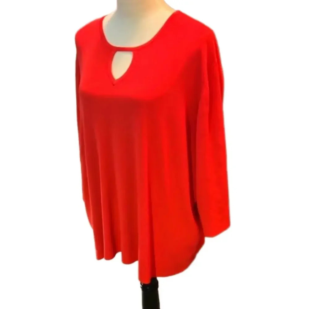 Maggie Barnes Women's 2X Deep Coral Ribbed Cutout Top Stretch 3/4 Sleeve